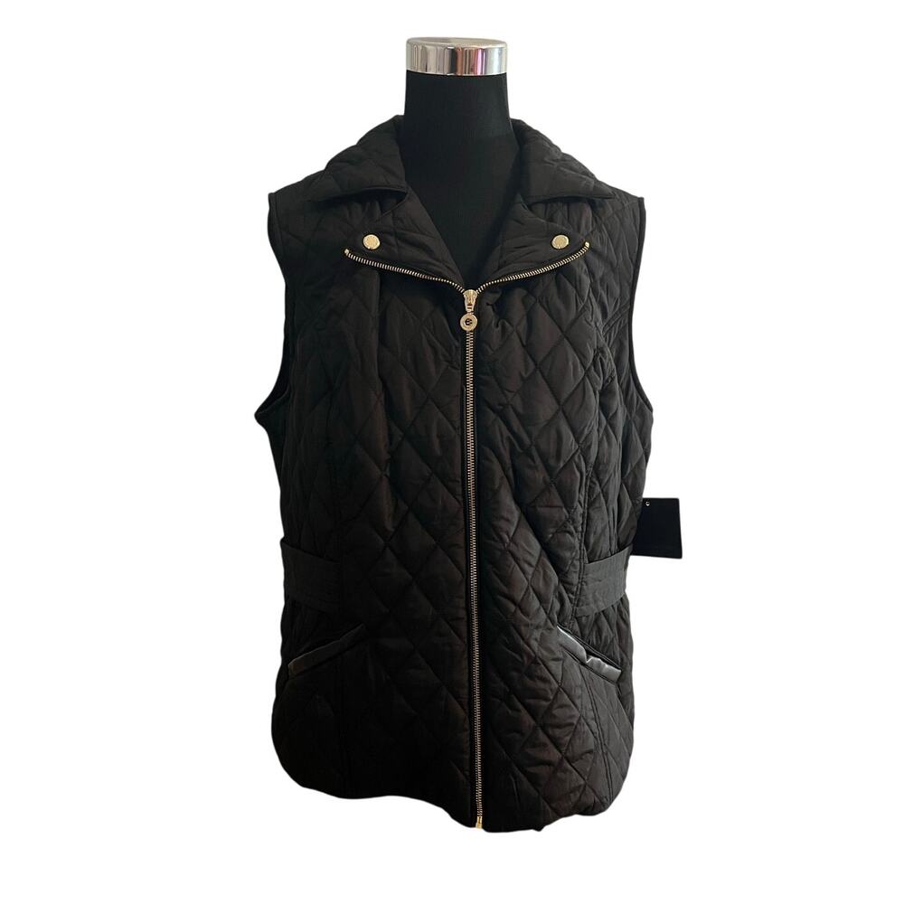 NWT Marc New York Women's Quilted Black Vest Gold Zipper 1X MSRP $89